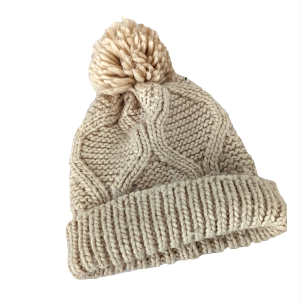 Zara Beige Knit Pompom Beanie
